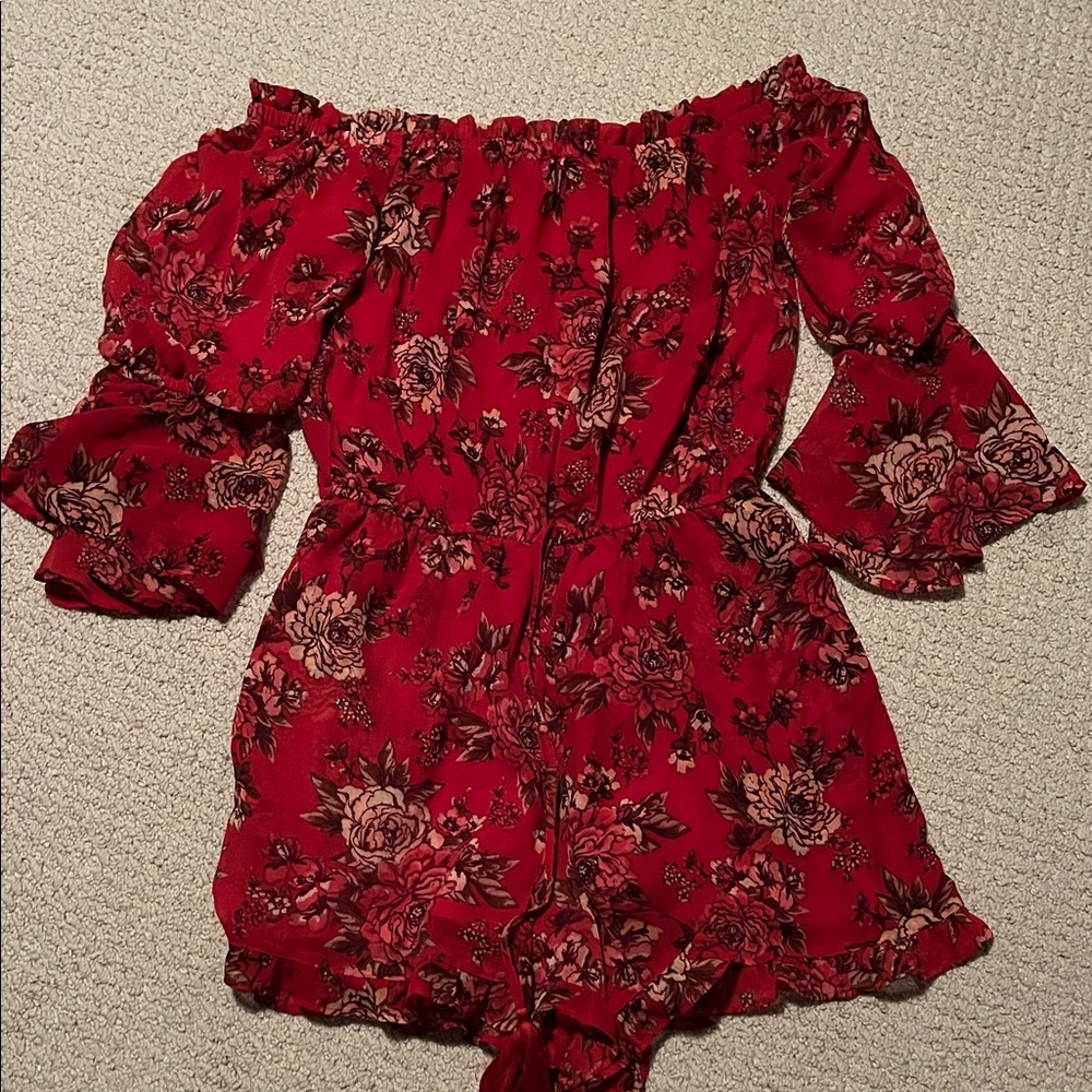American Eagle Outfitters Red Floral Romper